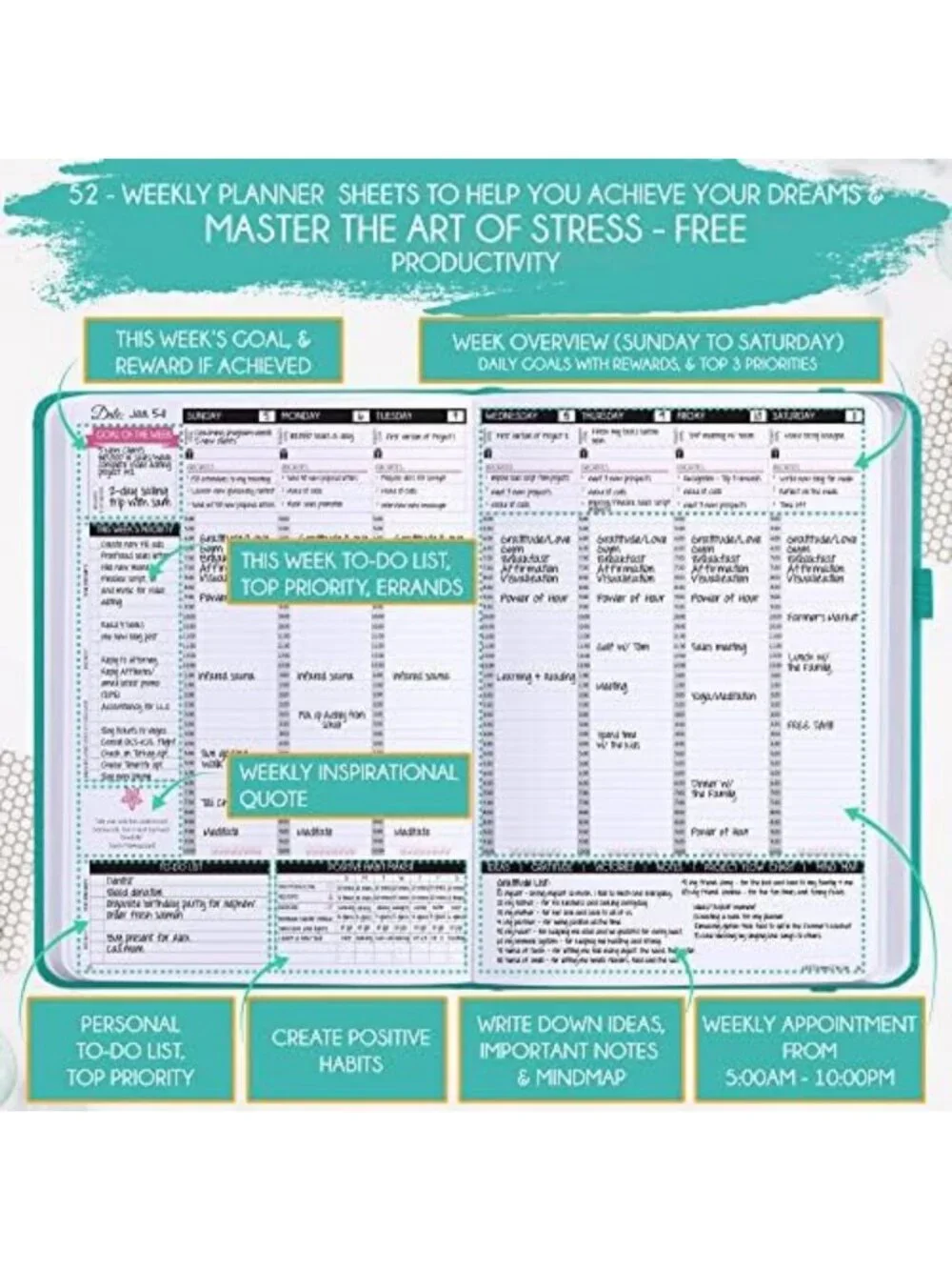 Deluxe Undated Life Planner | Weekly & Monthly Organizer | Manifestation Journal
